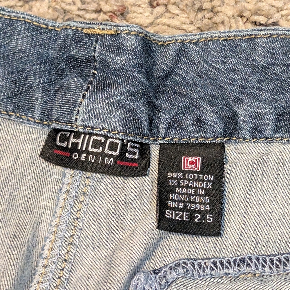Chico's Classic Blue Denim Bermuda Jean Shorts with Button Detail - Picture 9 of 10